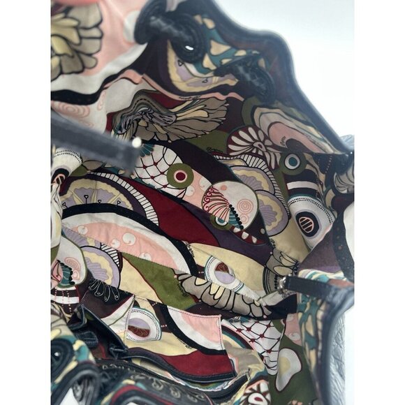 Brighton Drawstring Charcoal Gray Faux Croc & Pebbled Leather with Silver Accent - Picture 14 of 14